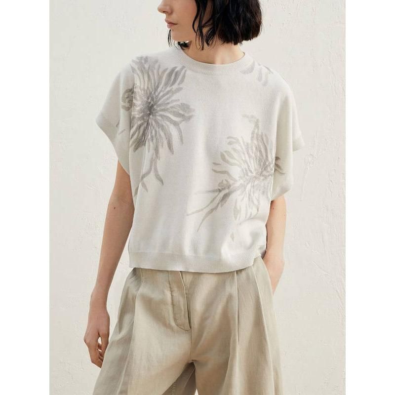 Seaweed Floral Print Cashmere-Silk Blend Sweater