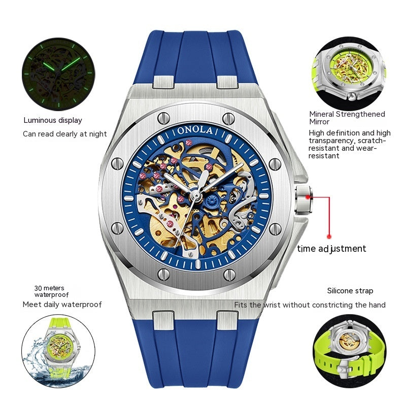 Tape Waterproof Luminous Hollow Automatic Mechanical Watch