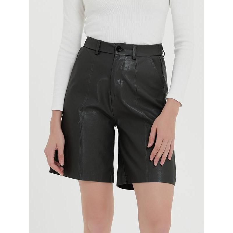 Elegant Knee-Length PU Leather Shorts for Women