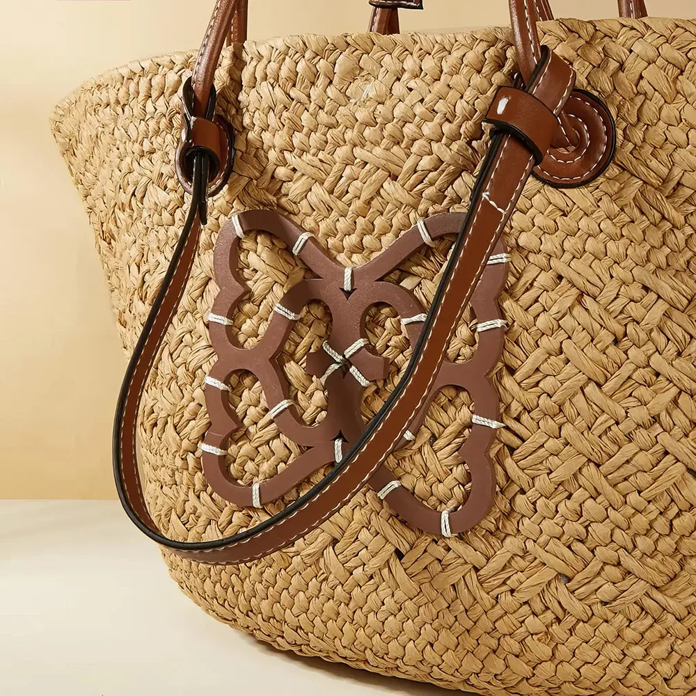 Striped Shoulder Beach Straw Bag