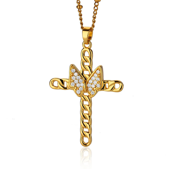 Butterfly and Cross Pendant Necklace