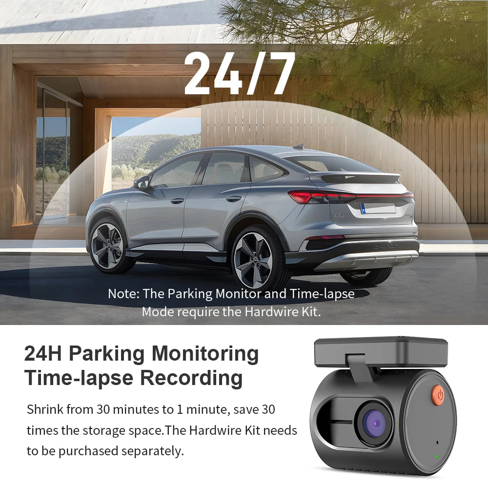 2K Mini Dash Cam with Voice Control, Night Vision, WiFi, and Parking Monitor