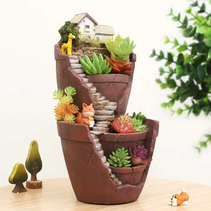 Creative Farmhouse Resin Succulent Planter - Fairy Garden Home Decor