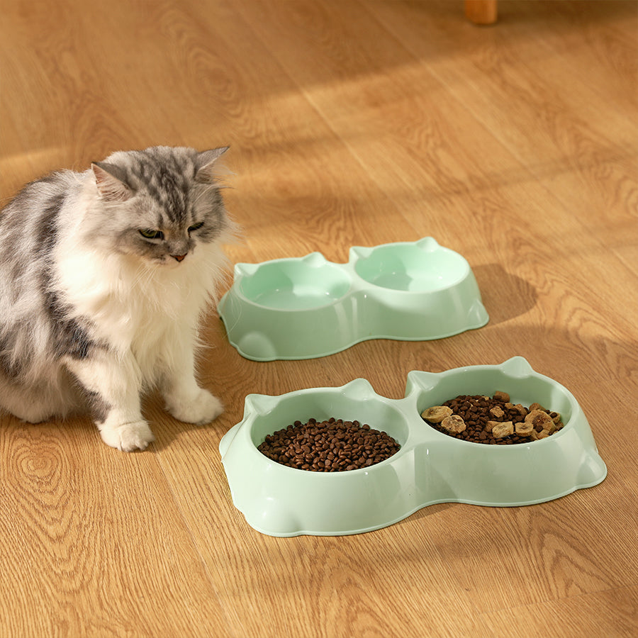 Double Pet Bowl – Two-in-One Anti-Slip Food and Water Dish for Cats