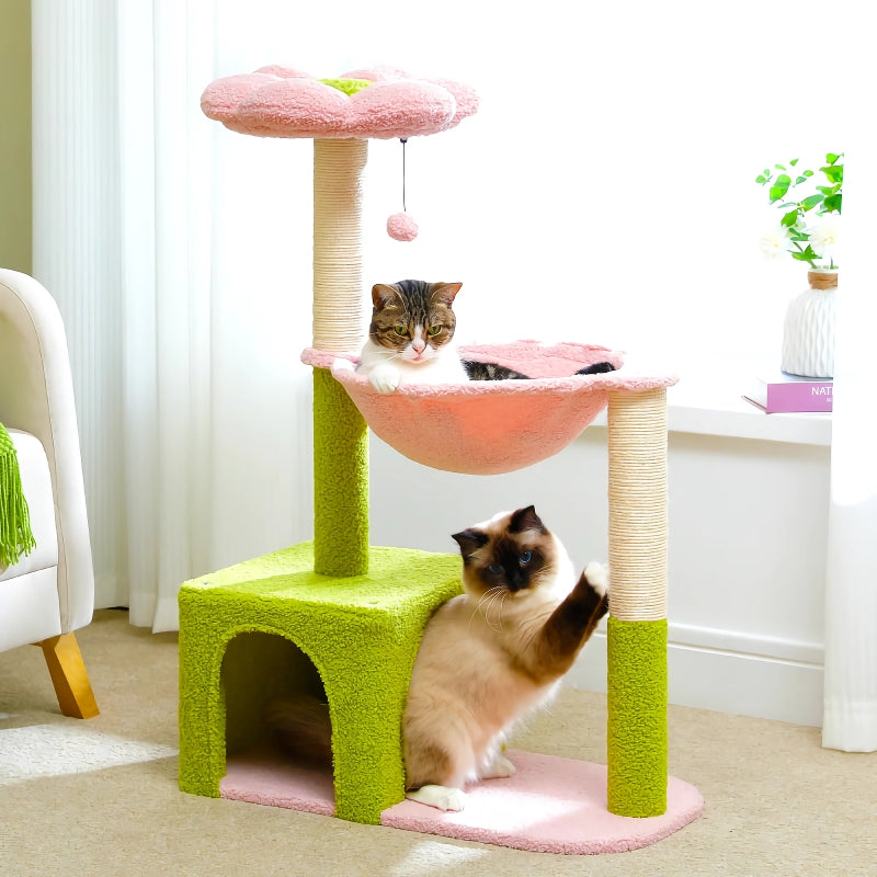 Flower Cat Tree with Large Hammock & Sisal Scratching Posts