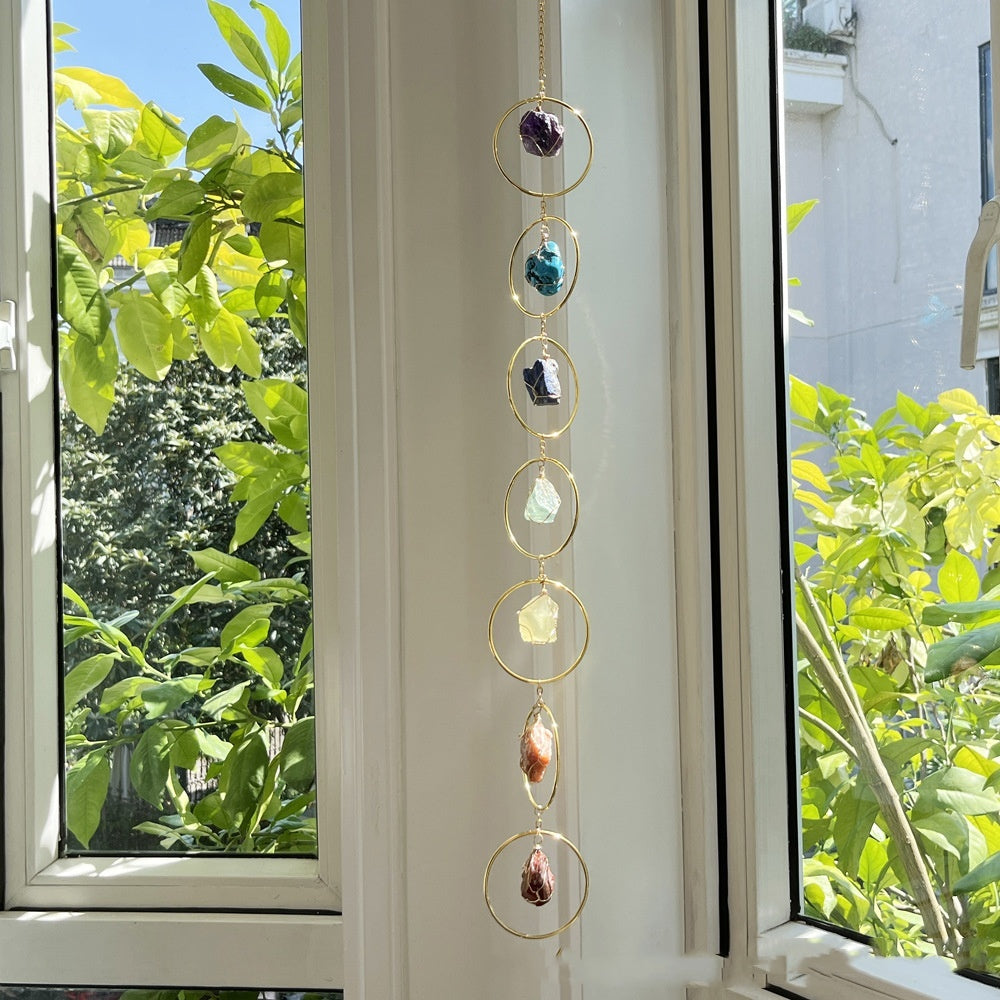 Seven Colors Rough Stone Natural Crystal Energy Stone Sun Catcher Wind Chimes