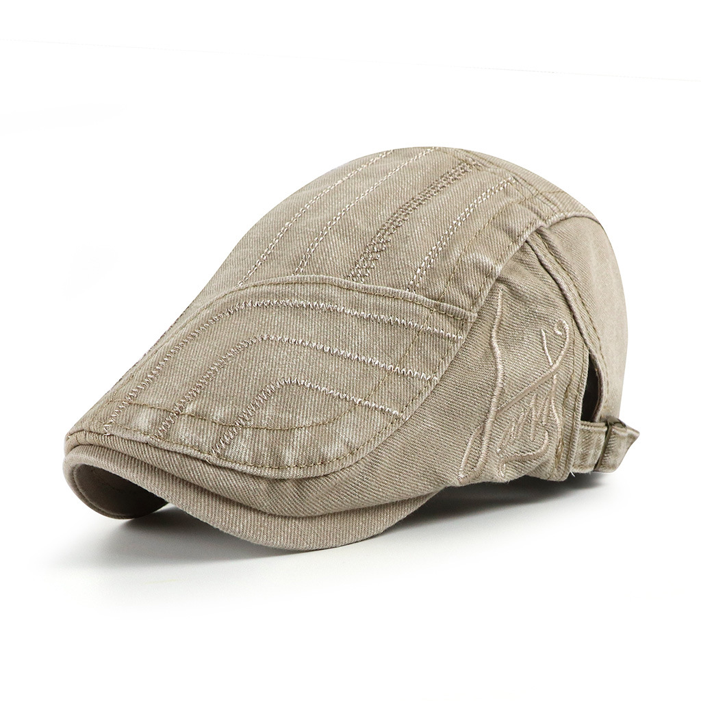 Gorro de boina con rayas bordadas de algodón unisex Duckbill Golf Hebilla plana Visor Cabbie Cap para hombres y mujeres