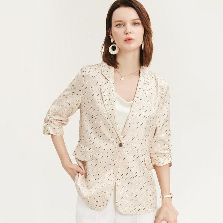 Chic Dots Printed Silk Blazer for Women