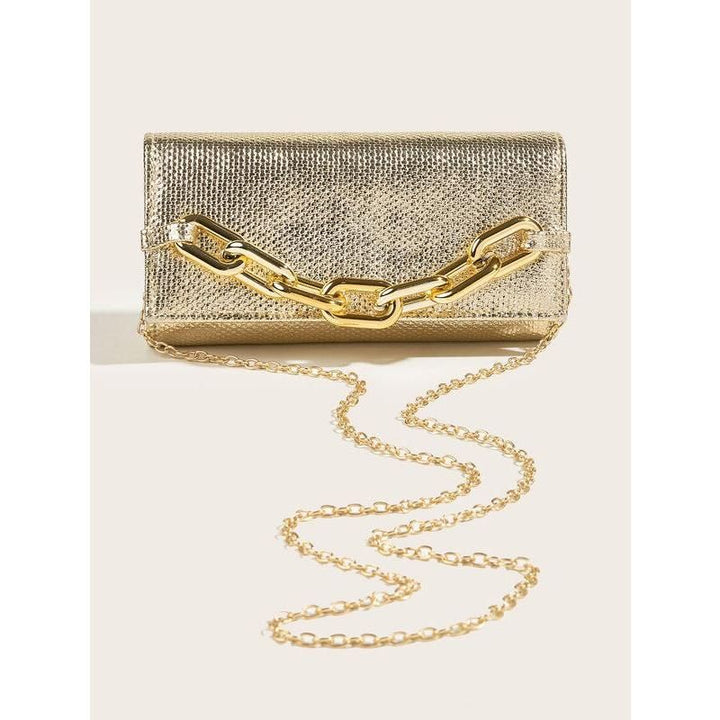 Shiny Metallic Clutch Purse with Chain