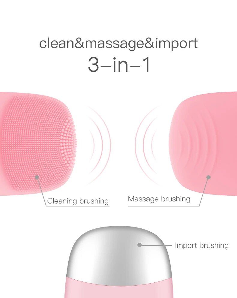 3-in-1 Electric Silicone Facial Cleansing Brush: Deep Pore Cleaning & Massaging