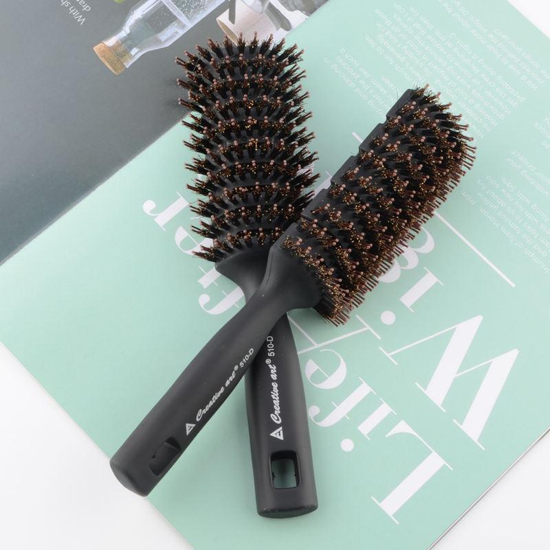 Black Detangling Pompadour Hair Brush with Long Handle