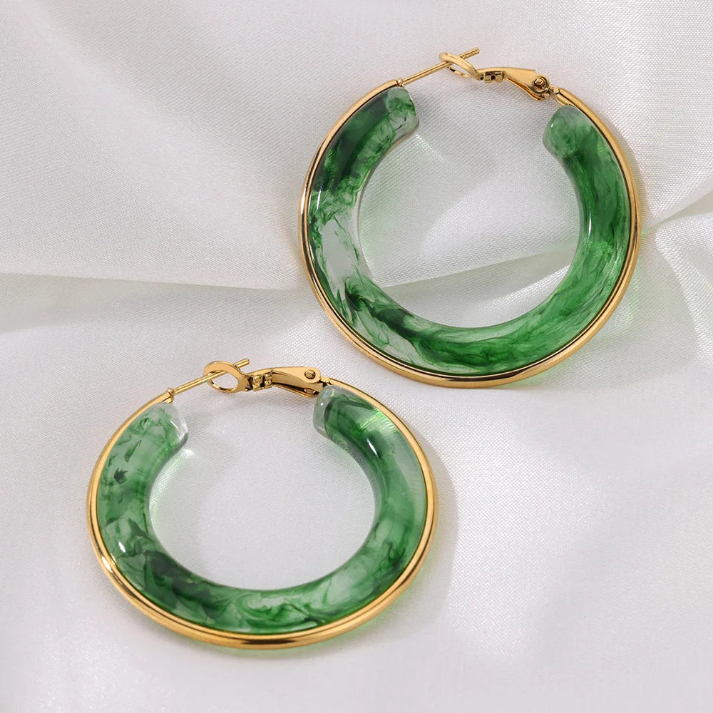 Acrylic Gradient Hoop Earrings for Women - Trendy Stainless Steel Round Earrings