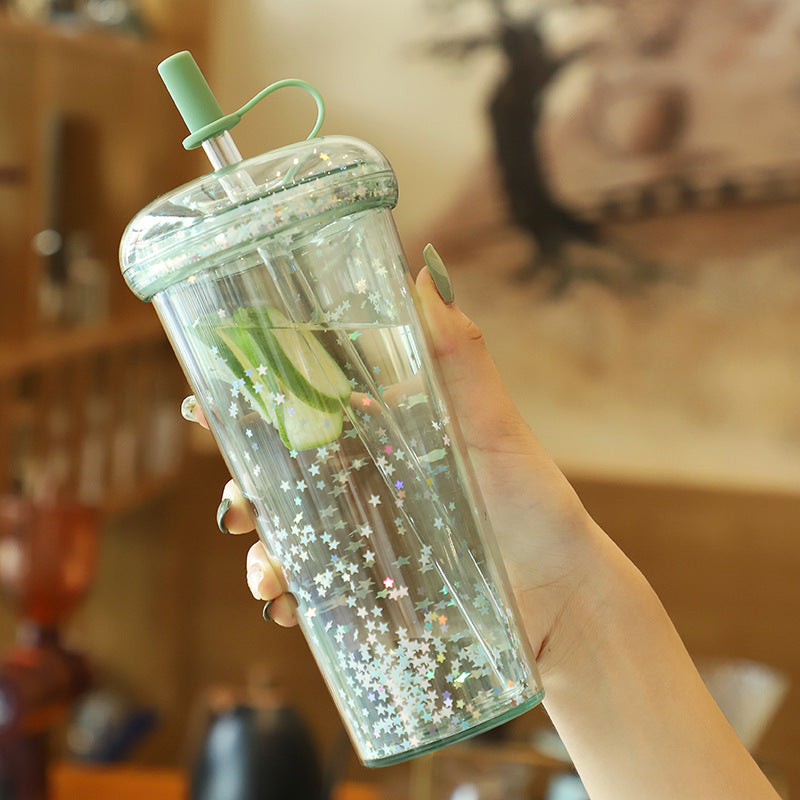 Sparkling Kawaii Bubble Tea Water Bottle with Straw