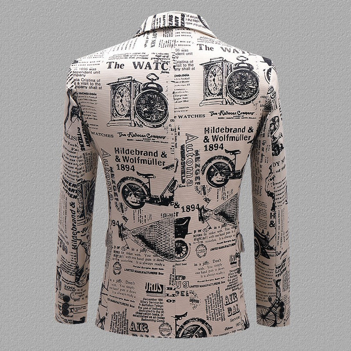 Personality Newspaper Printed Costume For Men