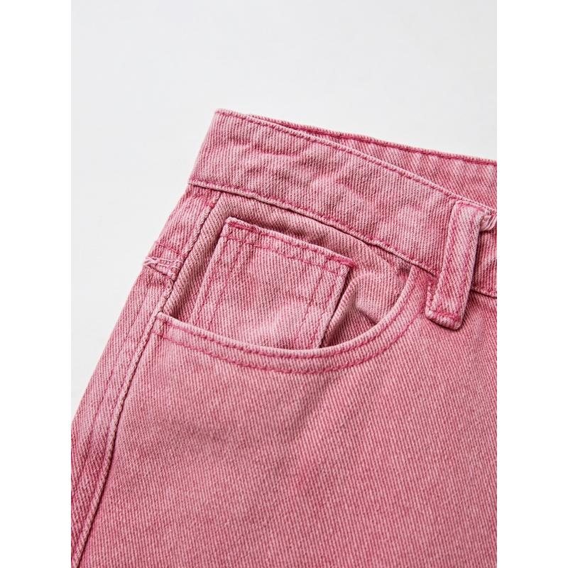 Pink High Waist Wide Leg Jeans with Vintage Accents