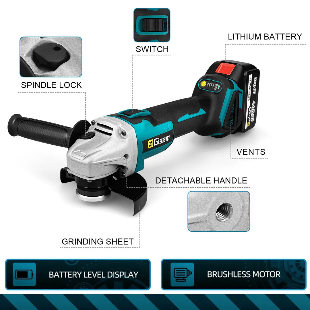 18V 125mm Cordless Angle Grinder with Brushless Motor for Polishing and Cutting