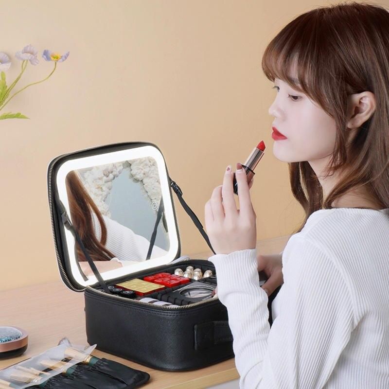 Illuminated LED Cosmetic Case with Mirror - Portable & High-Capacity Makeup Organizer