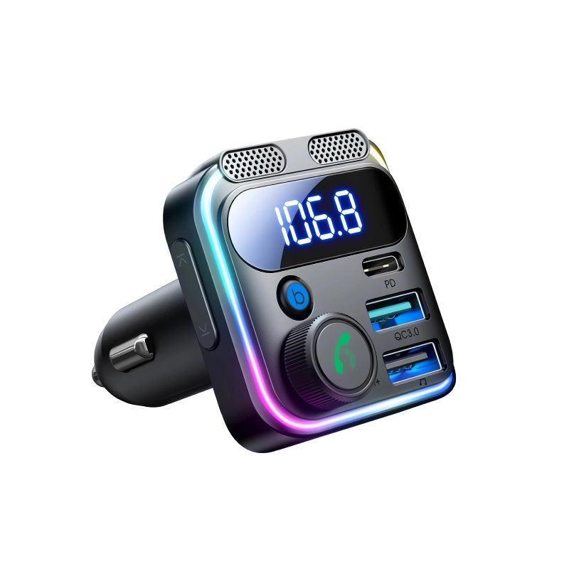 Bluetooth 5.3 FM Transmitter Car Adapter with 48W Fast Charging & Hands-Free Calling