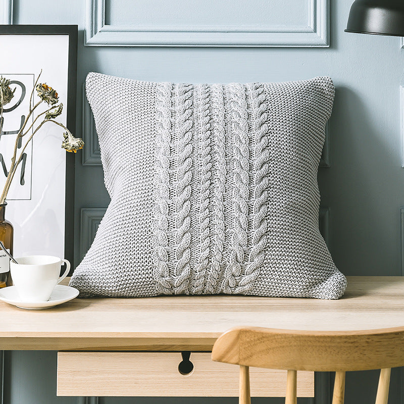 Elegant Gray Knitted Pattern Decorative Pillowcase