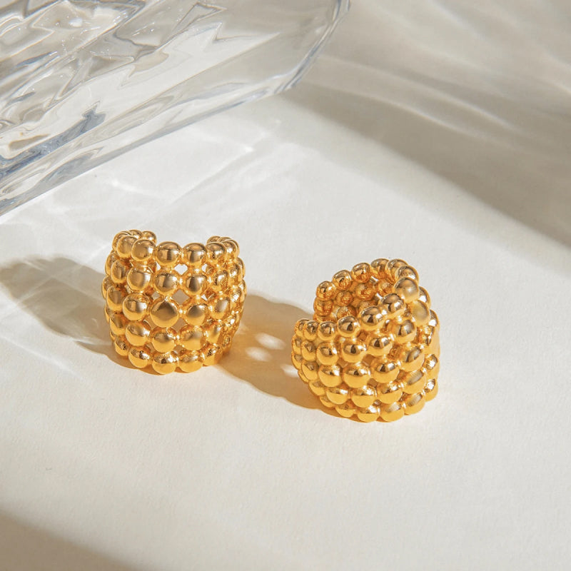 18K PVD Plated Honeycomb Shaped Ear Clips