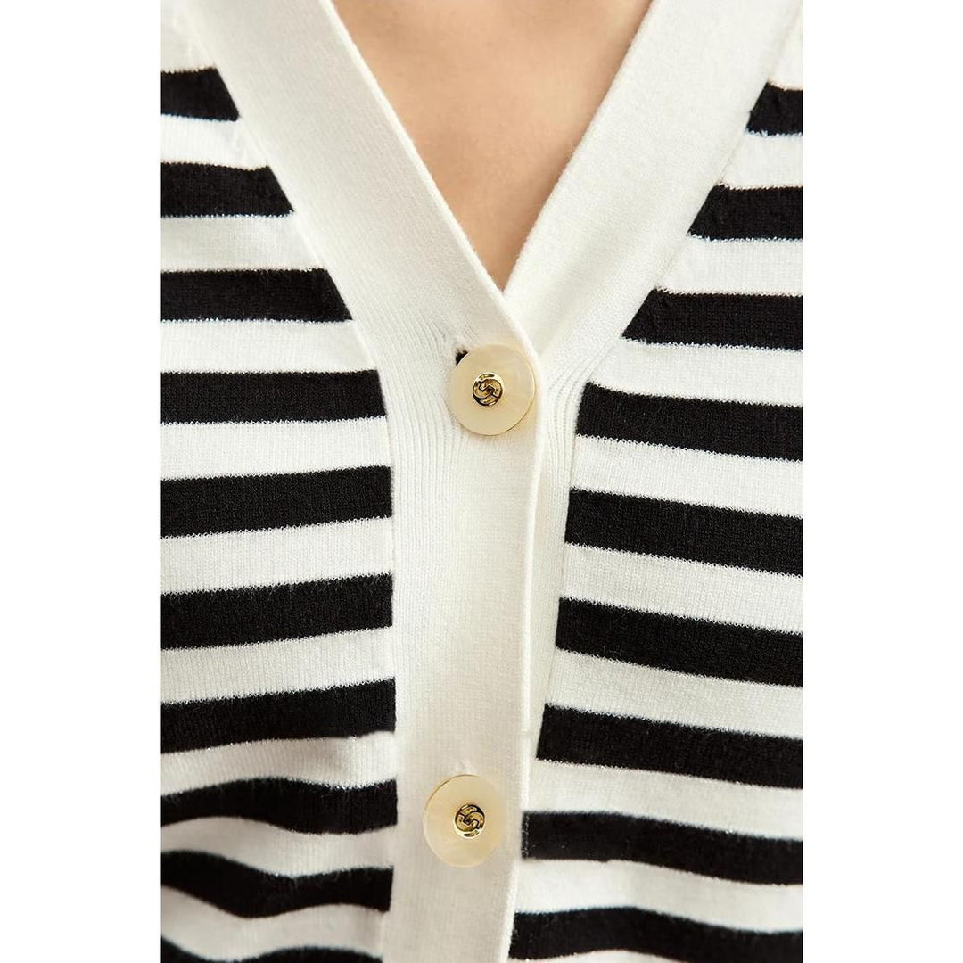 Chic Striped V-Neck Cardigan