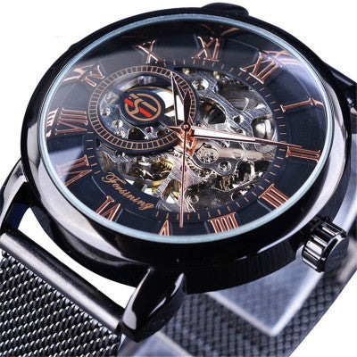 Men's Fashion Casual Mesh Belt Hollow Mechanical Watch