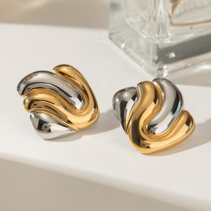 18K Gold Plated Stainless Steel Irregular Geometric Bump Earrings