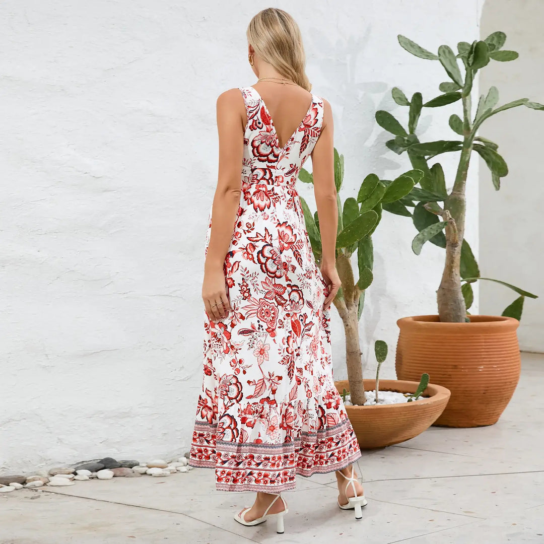 Summer Floral Paisley V-Neck Dress