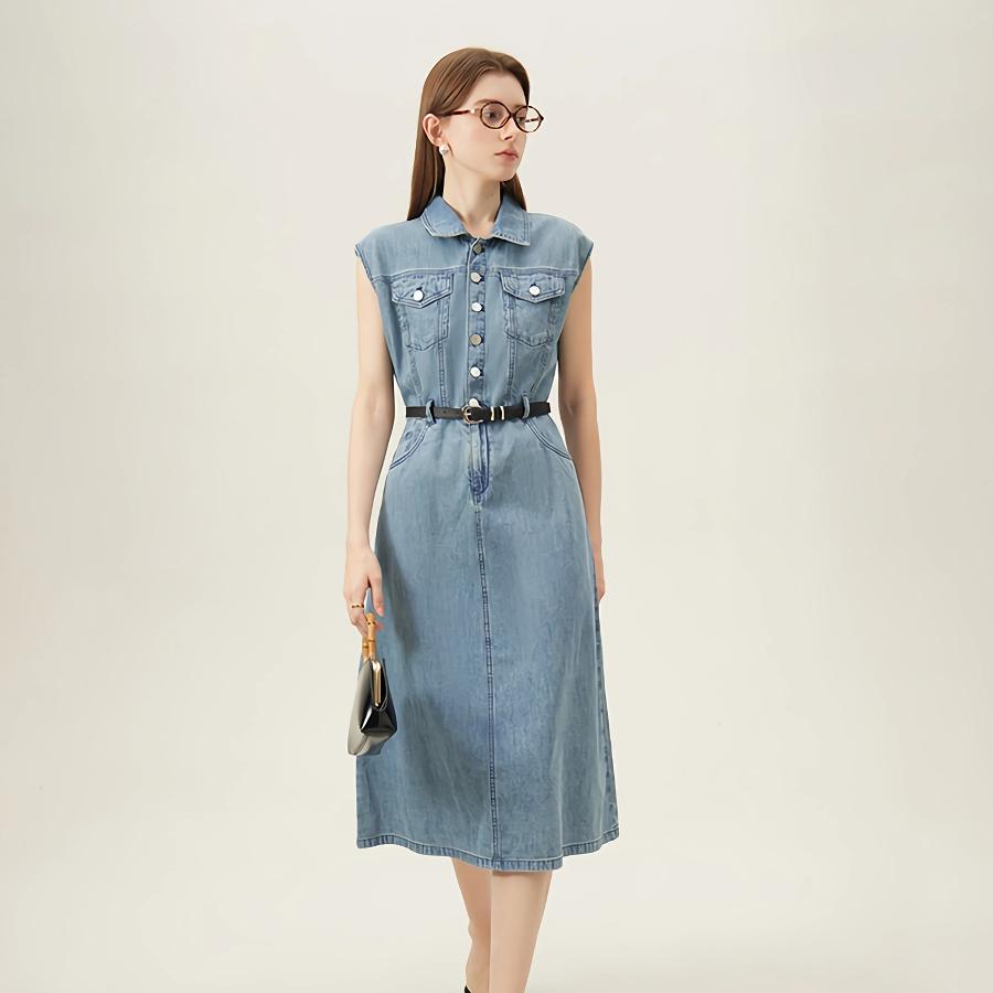 Summer Chic Sleeveless Denim Dress - Cotton Casual Straight Knee-Length