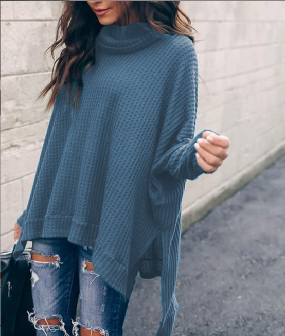 Autumn New Fashion High Collar Long Sleeve Irregular Women's Top Sweater