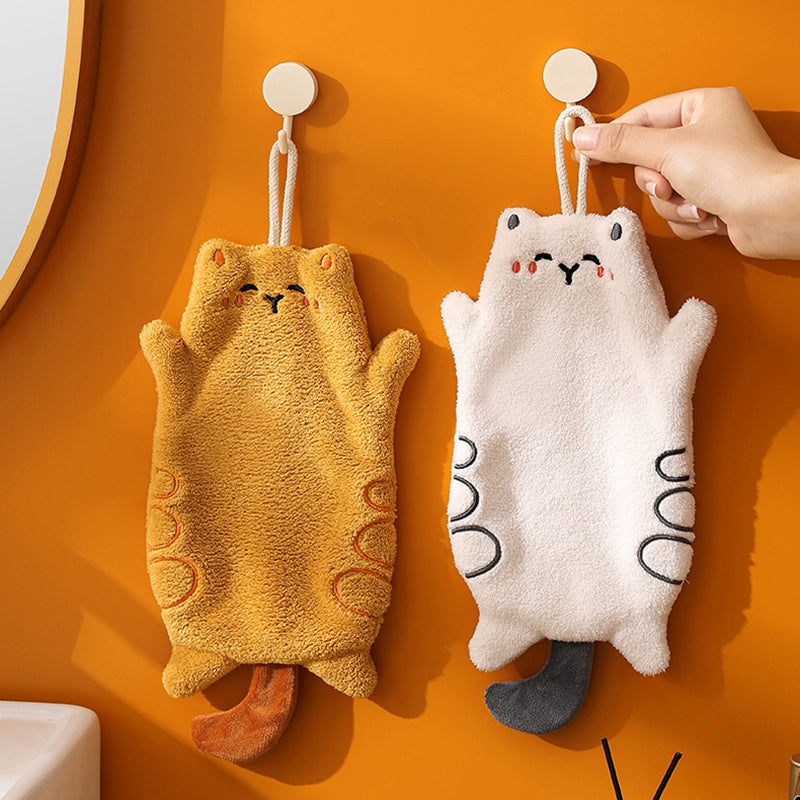 Cute Cat Microfiber Hanging Hand Towel - Quick Dry & Soft for Kids