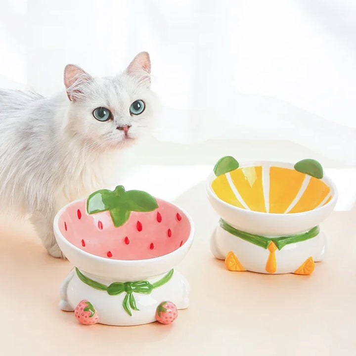 Tilted Raised Ceramic Cat Bowl