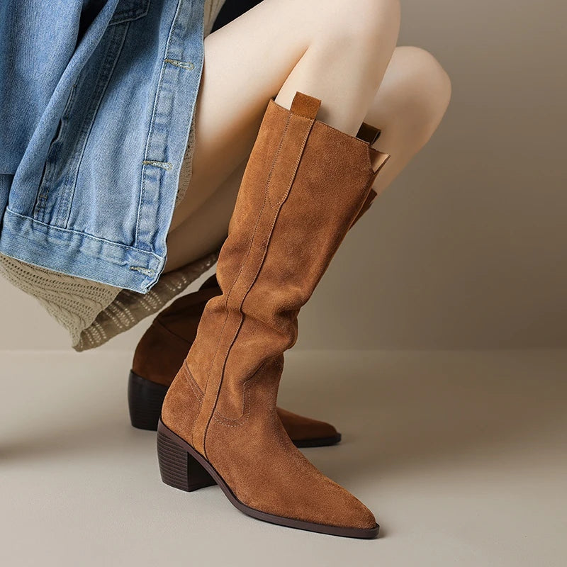 Autumn Winter Chunky Heeled Cowgirl Boots