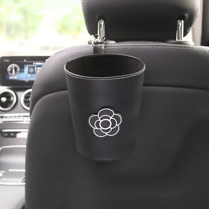 Chic Camellia Car Trash Bin - Compact Garbage Bag for Auto Vent & Headrest