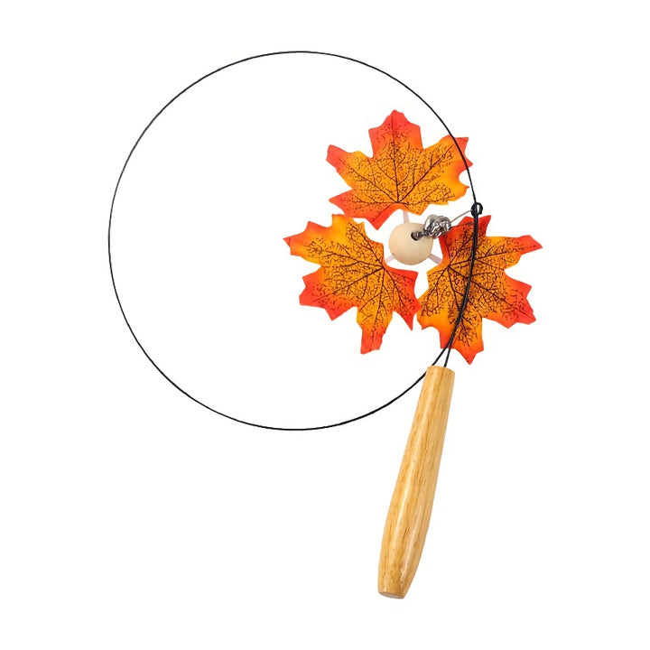 Interactive Rotating Leaf Cat Teaser Toy - Wooden Handle & Steel Wire for Cat Training