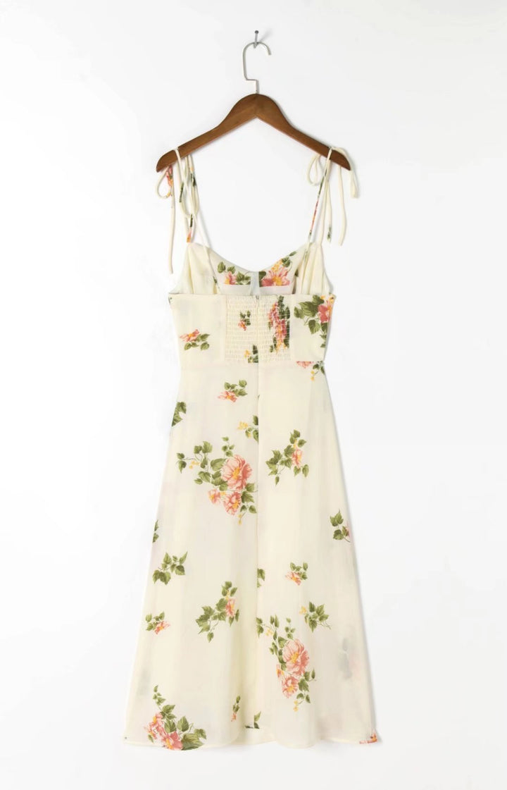 High Waist Slim Fit Strap Type Temperament Commute Flower Printing Slip Dress