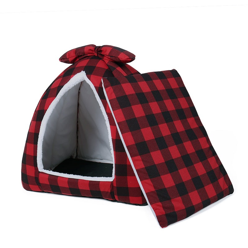 Cozy Plaid Pet Tent Bed