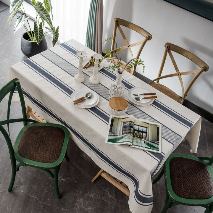 Elegant Striped Cotton and Linen Tablecloth - Perfect for Any Occasion