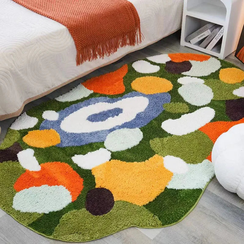 Soft Moss & Pebble-Themed Non-Slip Rug for Kids