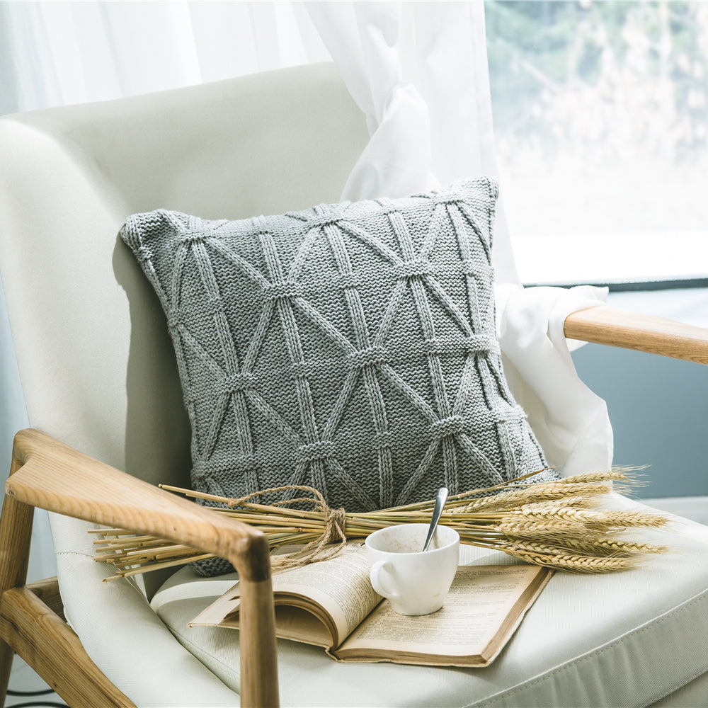 Elegant Gray Knitted Pattern Decorative Pillowcase