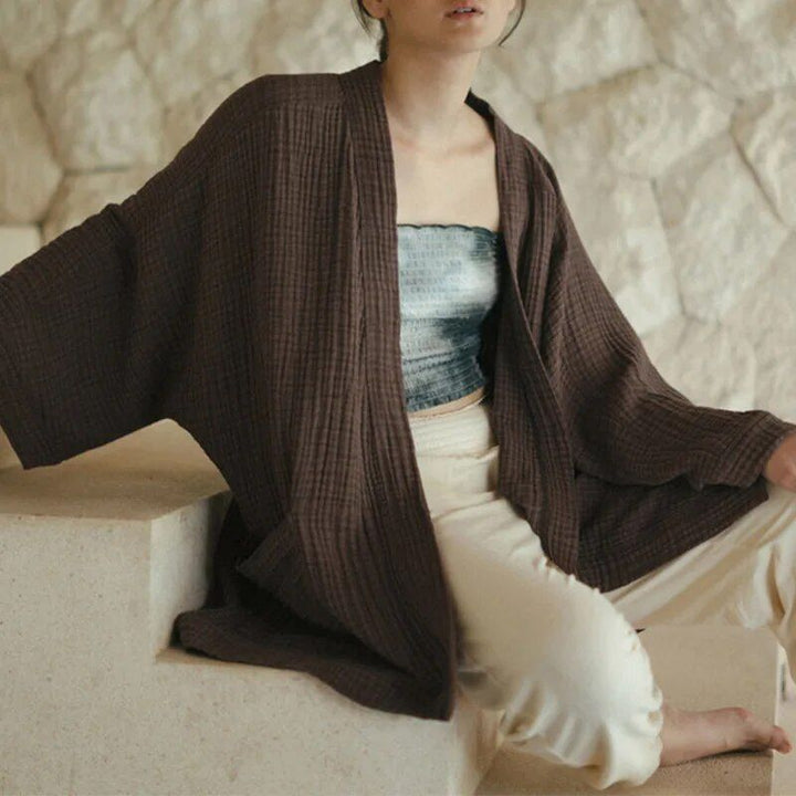 Chic Cotton Gauze Open-Stitch Cardigan