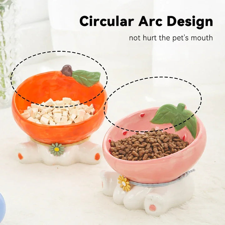 Elevated Cat Ceramic Bowl with Tilted Design for Easy Eating and Drinking