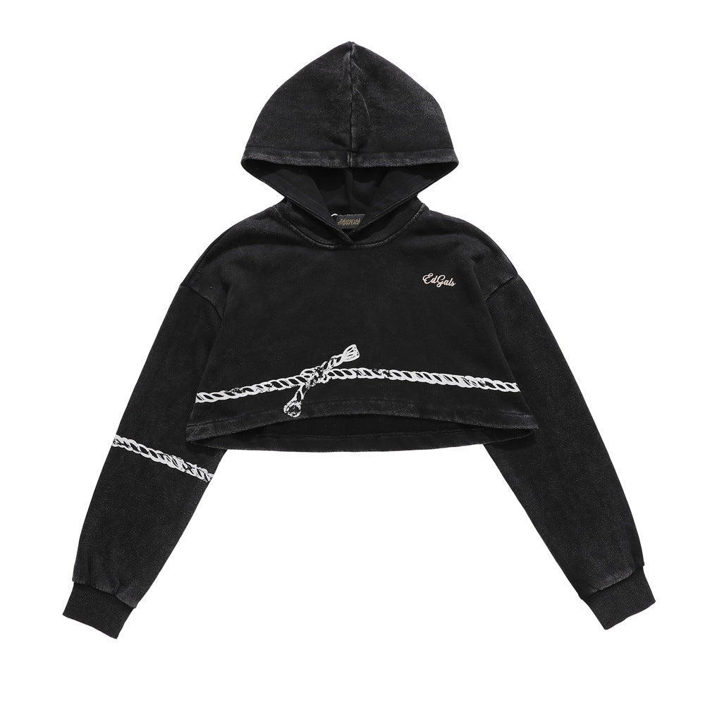 Short And High Hemp Rope Dark Style Hooded Sweater