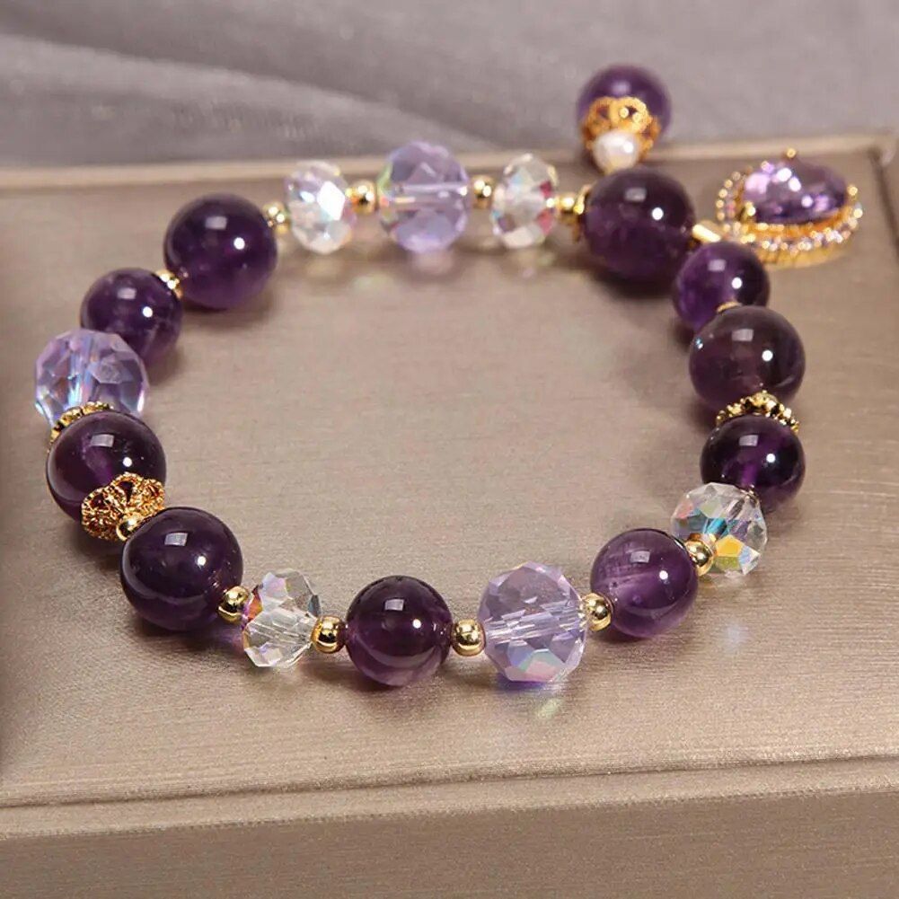 Enchanting Natural Amethyst and Water Drop Pendant Bracelet