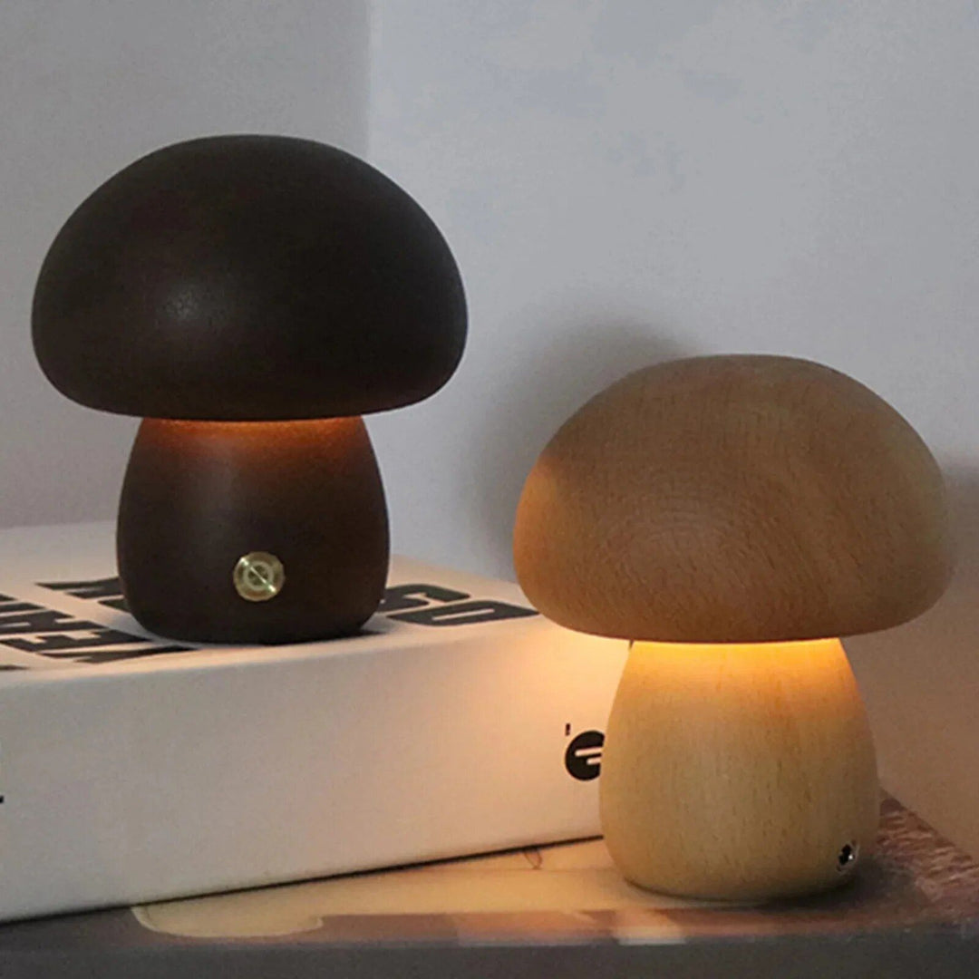 Charming Touch-Control LED Mushroom Night Light - Wooden Bedside Lamp with USB Charging