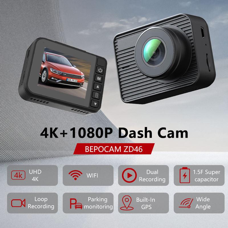 UHD 4K Dash Camera with Built-In GPS and Rear Camera