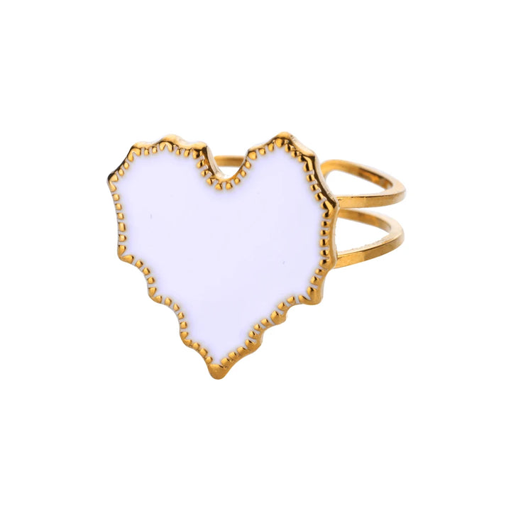 White Enamel Heart Stainless Steel Ring – Trendy, Elegant Jewelry