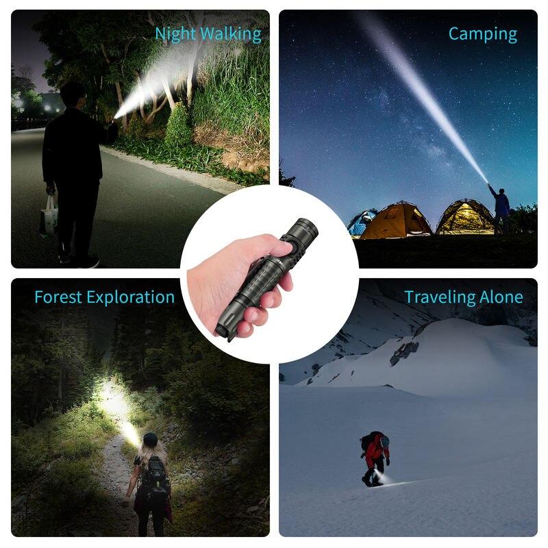 Rechargeable Tactical LED Flashlight - 2000lm, USB-C, IPX8 Waterproof, 18650 Battery