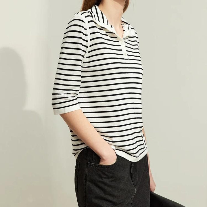 Spring Elegance Striped Wool Blend Sweater