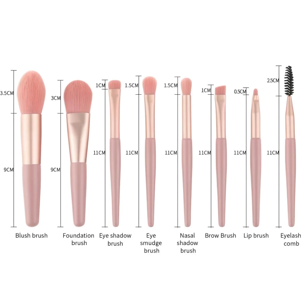 8-Piece Mini Travel Makeup Brush Set - Soft, Portable, Essential